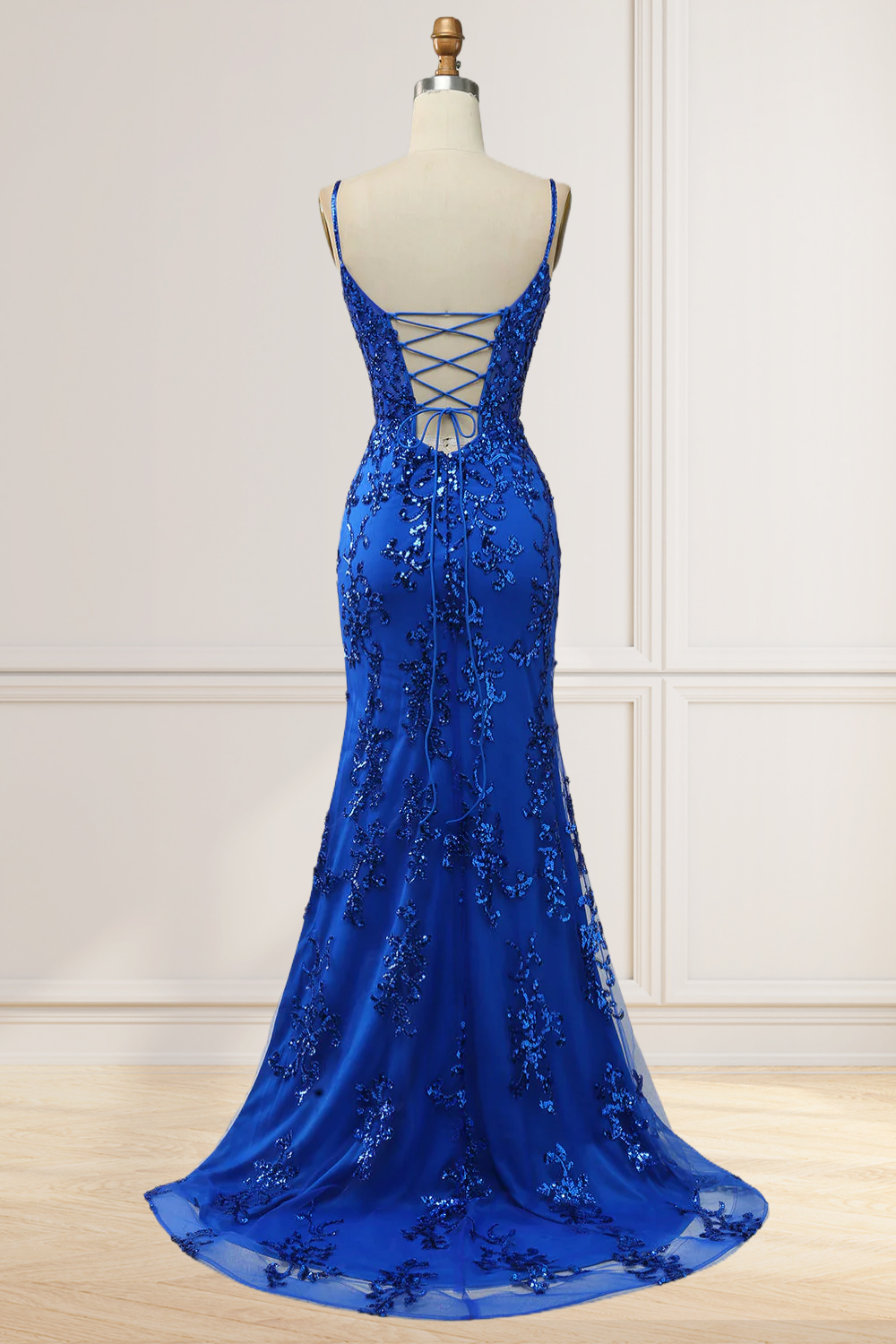 Dressime Mermaid Spaghetti Straps Embroidery Long Prom Dresses with Slit dressime