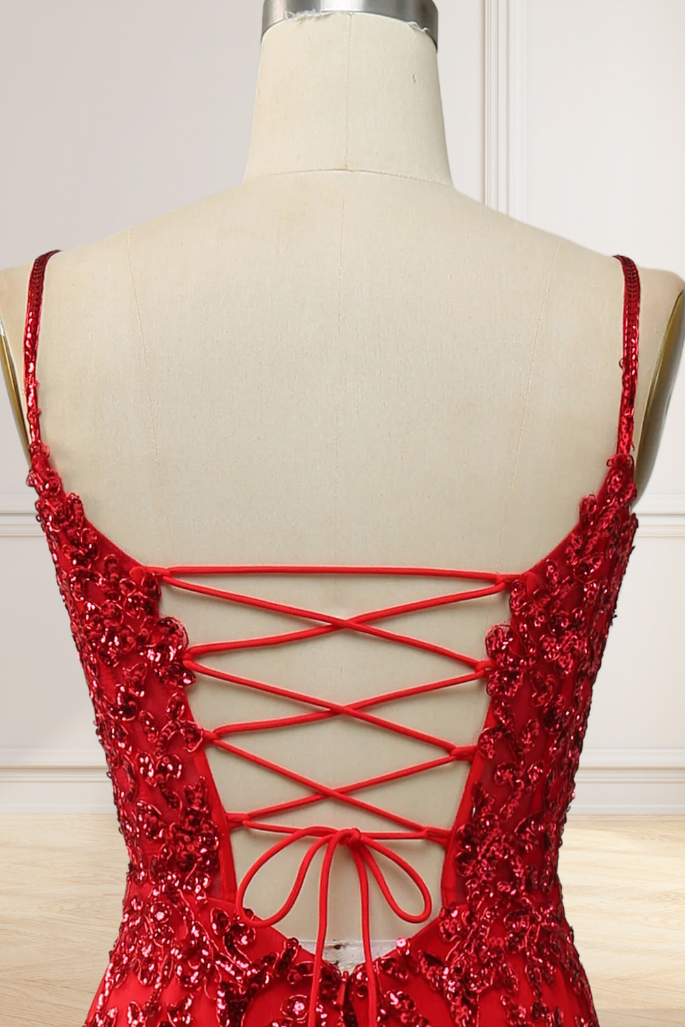 Dressime Mermaid Spaghetti Straps Embroidery Long Prom Dresses with Slit dressime
