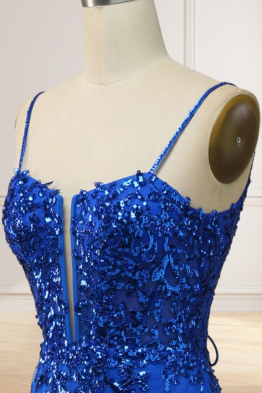 Dressime Mermaid Spaghetti Straps Embroidery Long Prom Dresses with Slit dressime