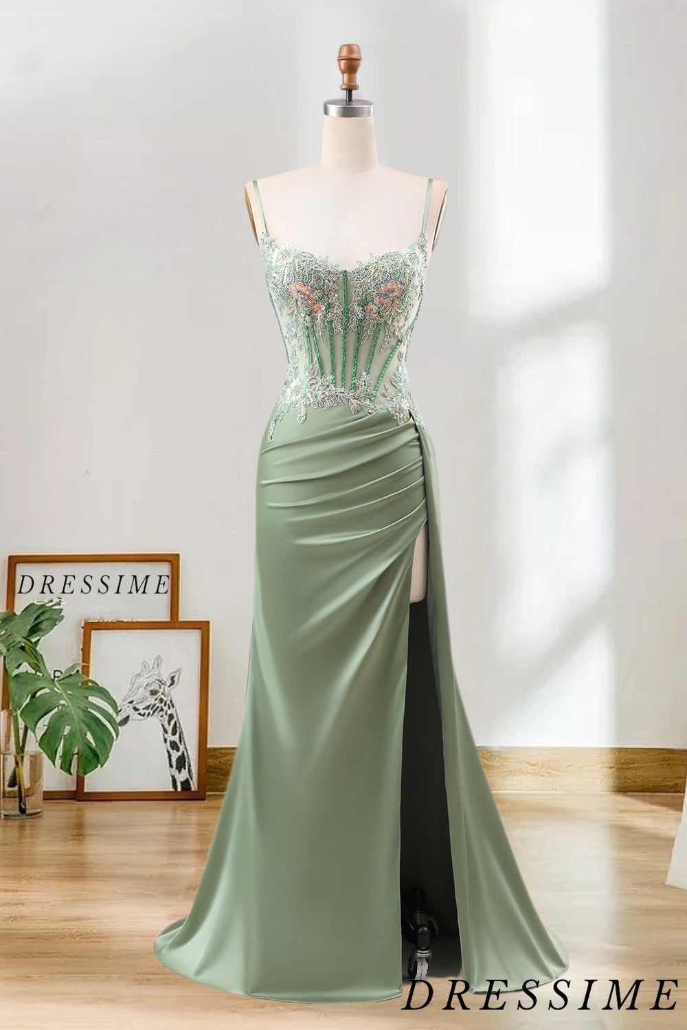 Dressime Mermaid Spaghetti Straps Pleated Sequin Corset Long Prom Dres dressime Dressime Mermaid Spaghetti Straps Pleated Sequin Corset Long Prom Dres dressime