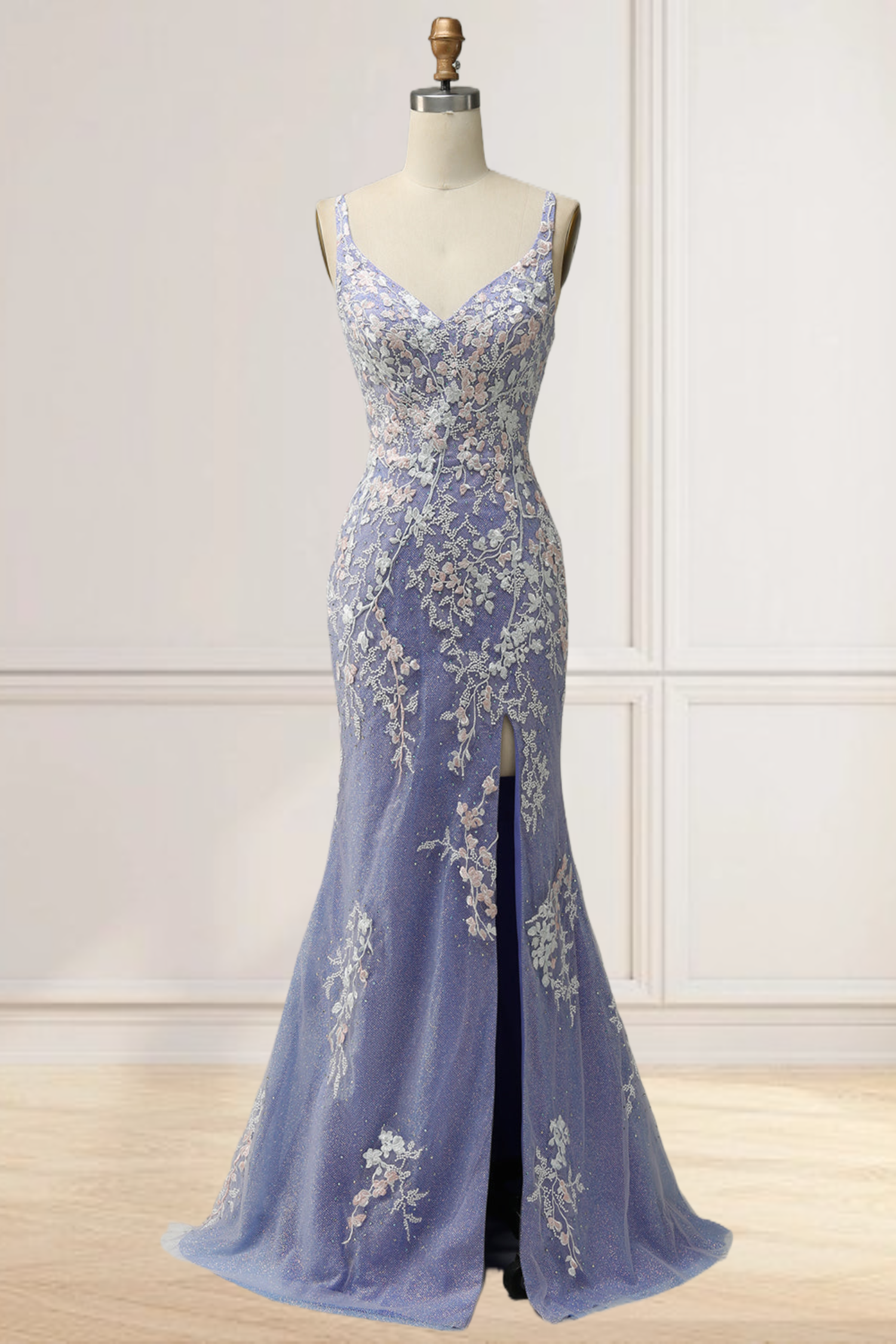 Dressime Mermaid Spaghetti Straps Tulle Long Prom Dresses with Appliqu –  dressime