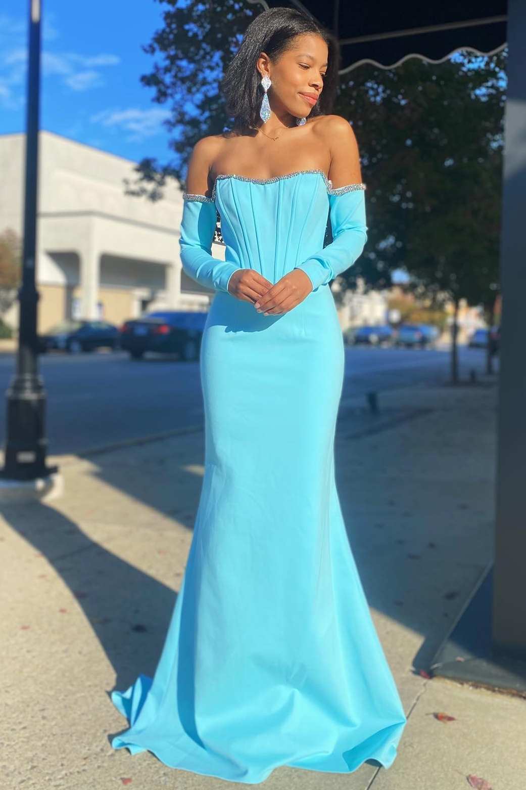 dressimeDressime Mermaid Strapless Long Sleeve Prom Dress 
