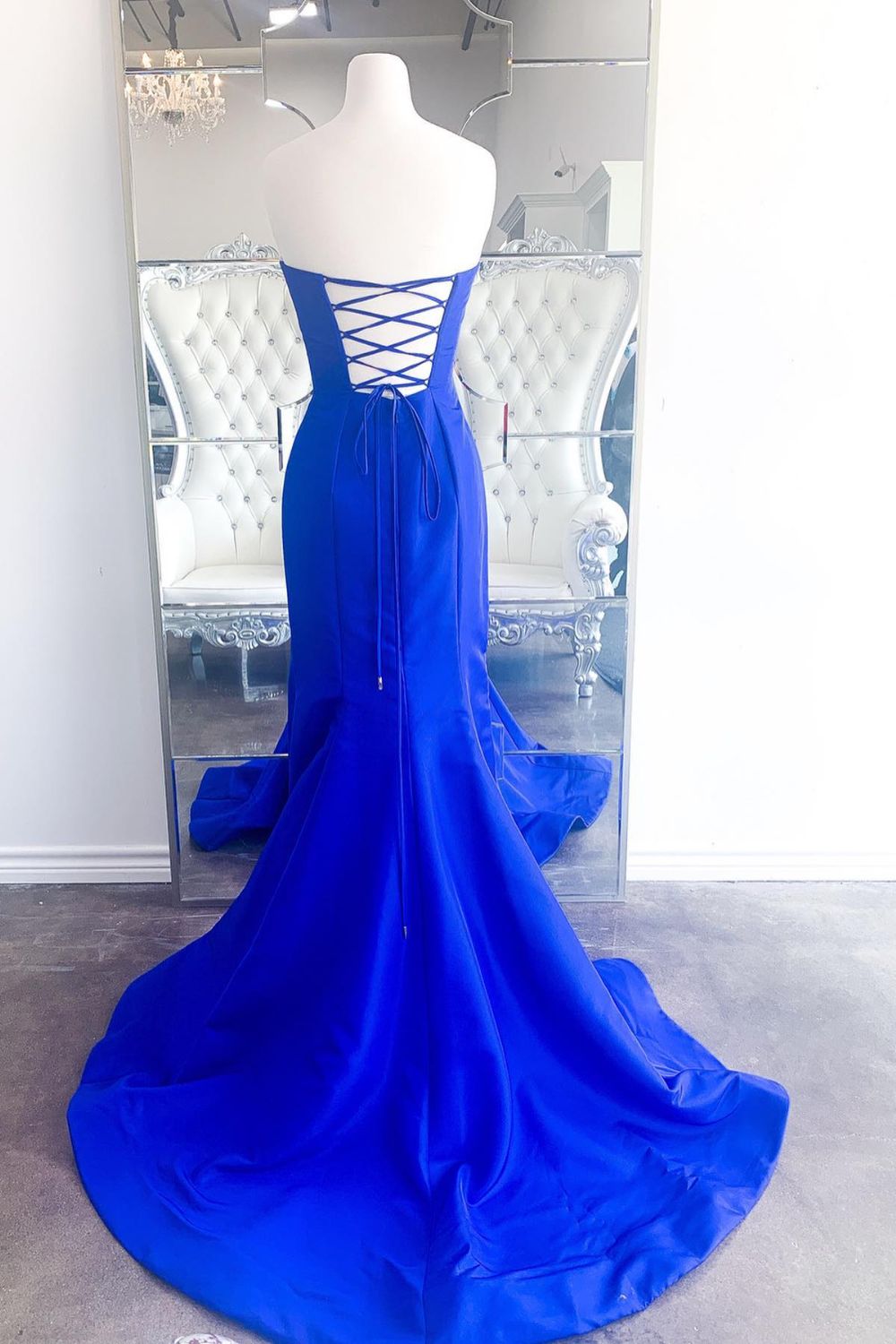 Dressime Mermaid Strapless Satin Long Prom Dress With Slit dressime