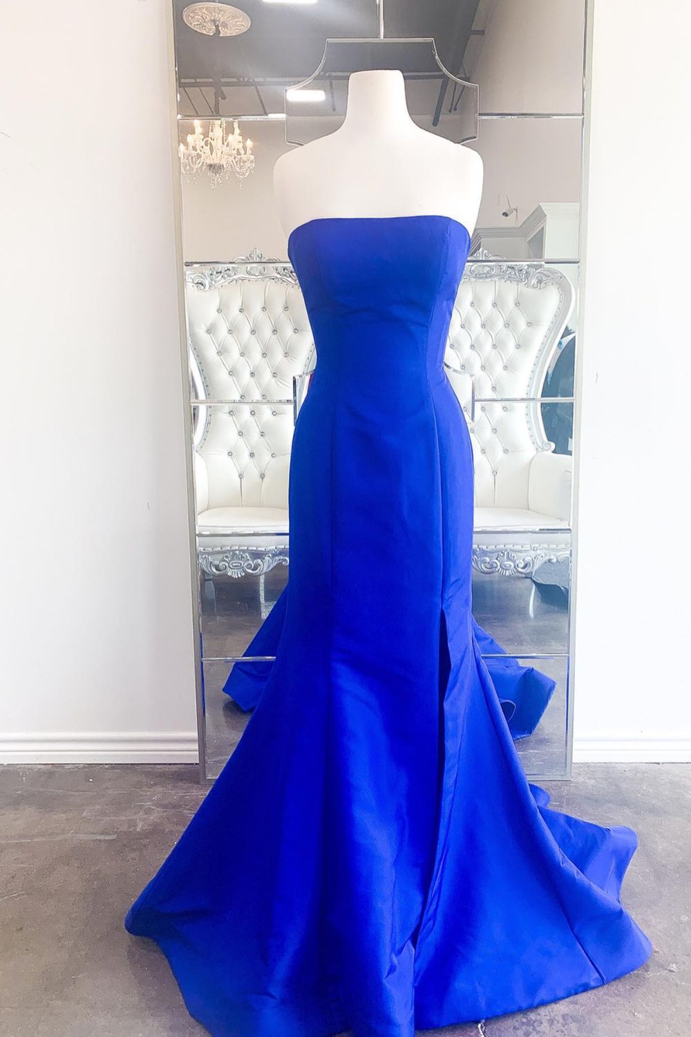 Dressime Mermaid Strapless Satin Long Prom Dress With Slit dressime