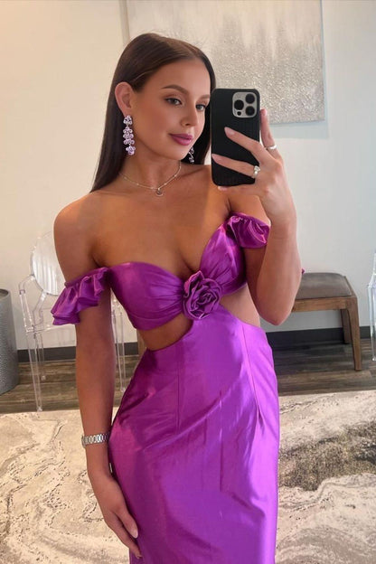 Dressime Mermaid Straps Ruffle Satin Rosette Side Cutouts Prom Dress dressime