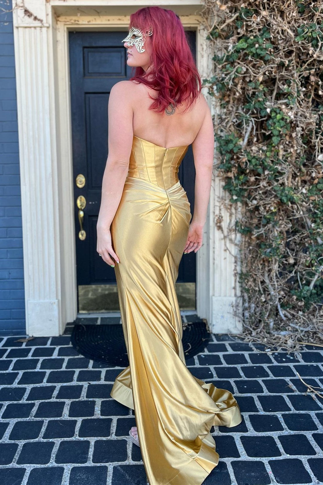 dressimeMermaid Sweetheart Ruching Trumpet Long Prom Dresses with Slit 