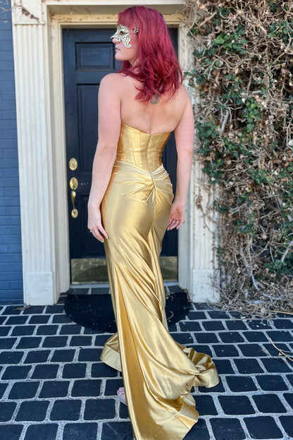 dressimeMermaid Sweetheart Ruching Trumpet Long Prom Dresses with Slit 
