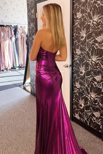 dressimeMermaid Sweetheart Ruching Trumpet Long Prom Dresses with Slit 