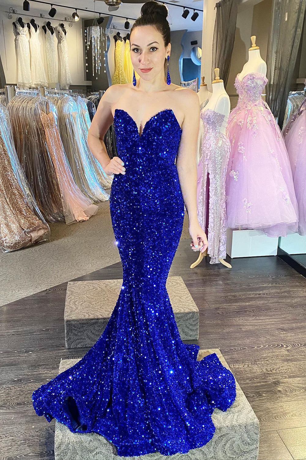 dark blue mermaid prom dress Dressime Mermaid Sweetheart Sequins Long Prom Dresses – dressime