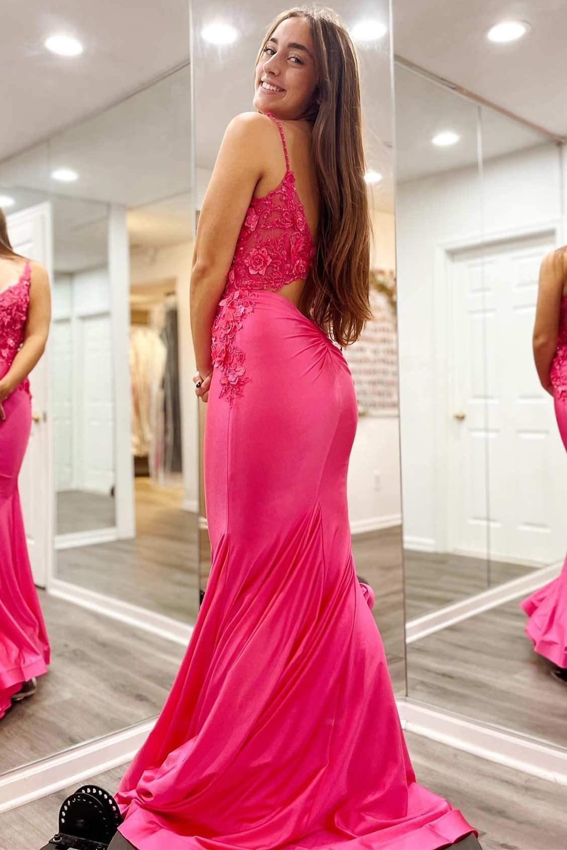 Dressime Mermaid V Neck 3D Floral Lace Backless Trumpet Prom Dress dressime Dressime Mermaid V Neck 3D Floral Lace Backless Trumpet Prom Dress dressime