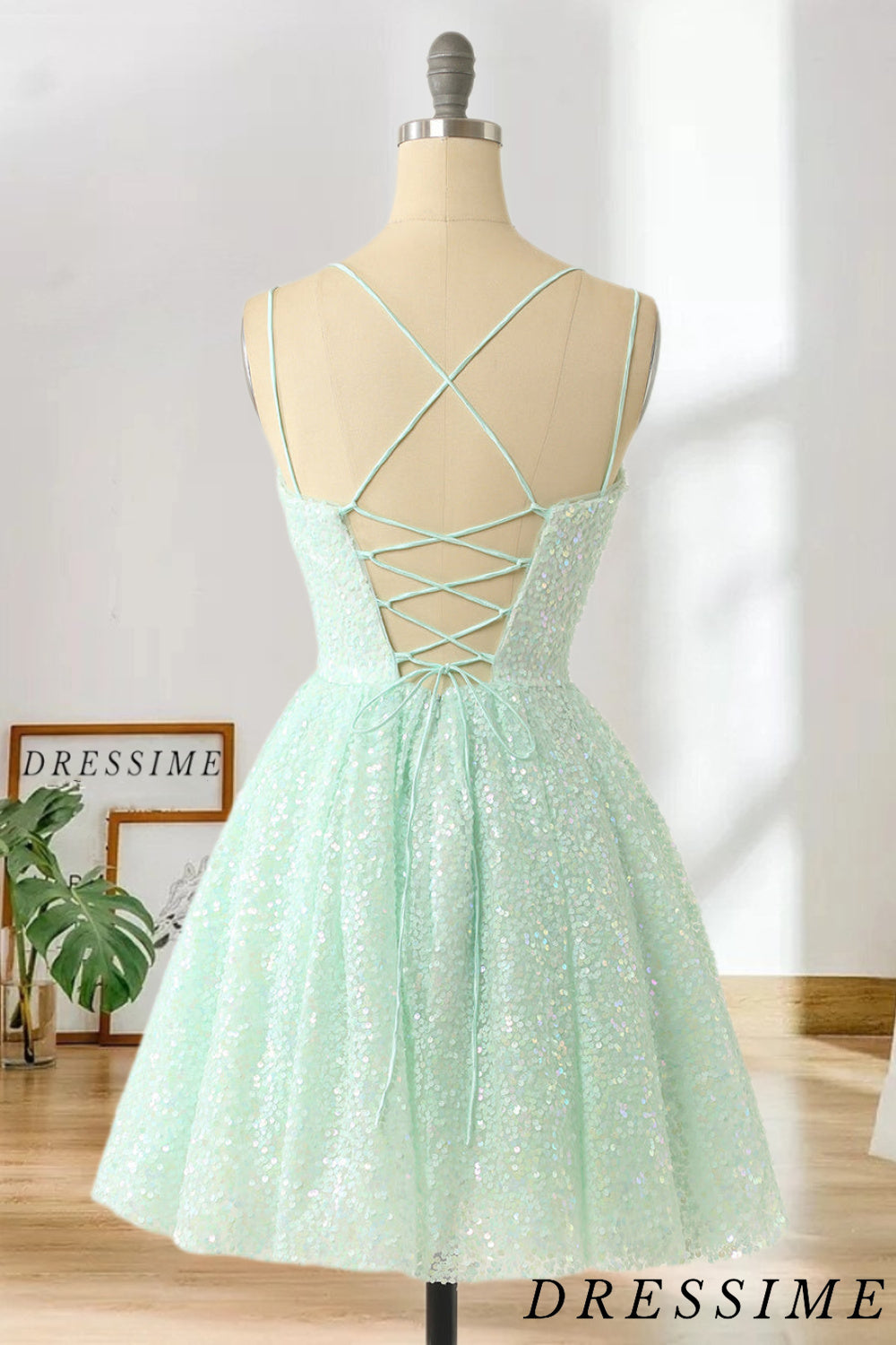 Dressime New Arrival Sequins Pink Above Knee A Line Spaghetti Straps H dressime Dressime New Arrival Sequins Pink Above Knee A Line Spaghetti Straps H dressime