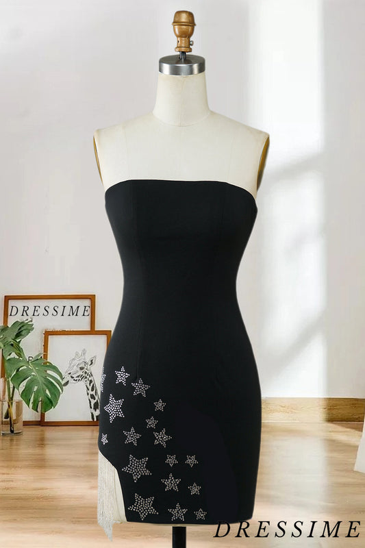 Dressime New Arrival Strapless Homecoming Dresses Sheath Satin With Beads dressime