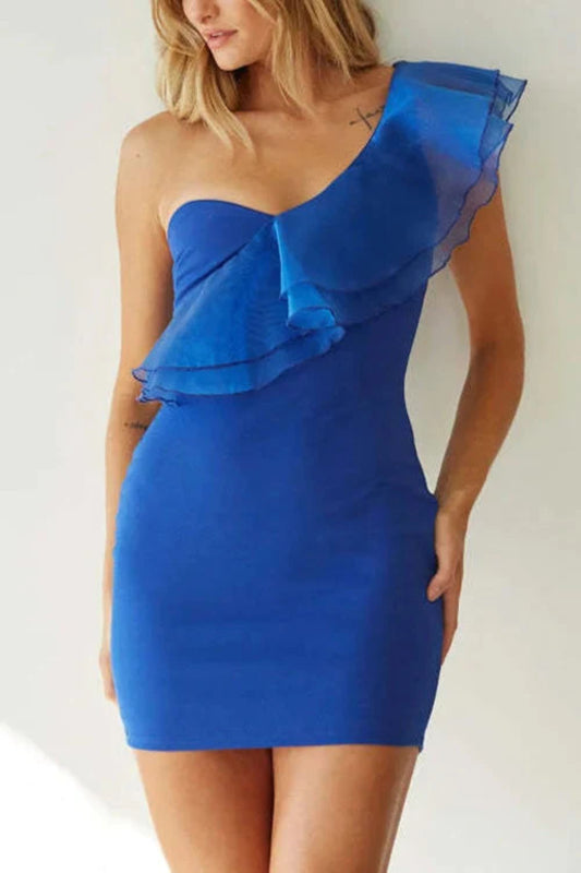 Dressime One Shoulder Homecoming Dress With Ruffles dressime