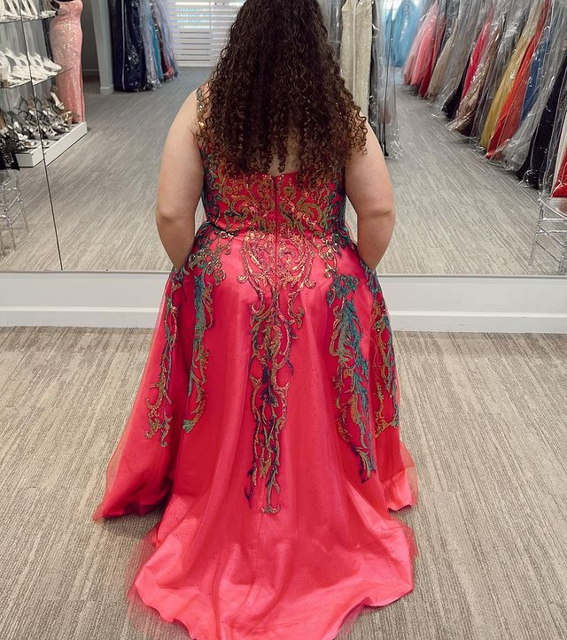 Dressime Plus Size A Line Straps Slit Long Prom Dress With Appliques dressime Dressime Plus Size A Line Straps Slit Long Prom Dress With Appliques dressime