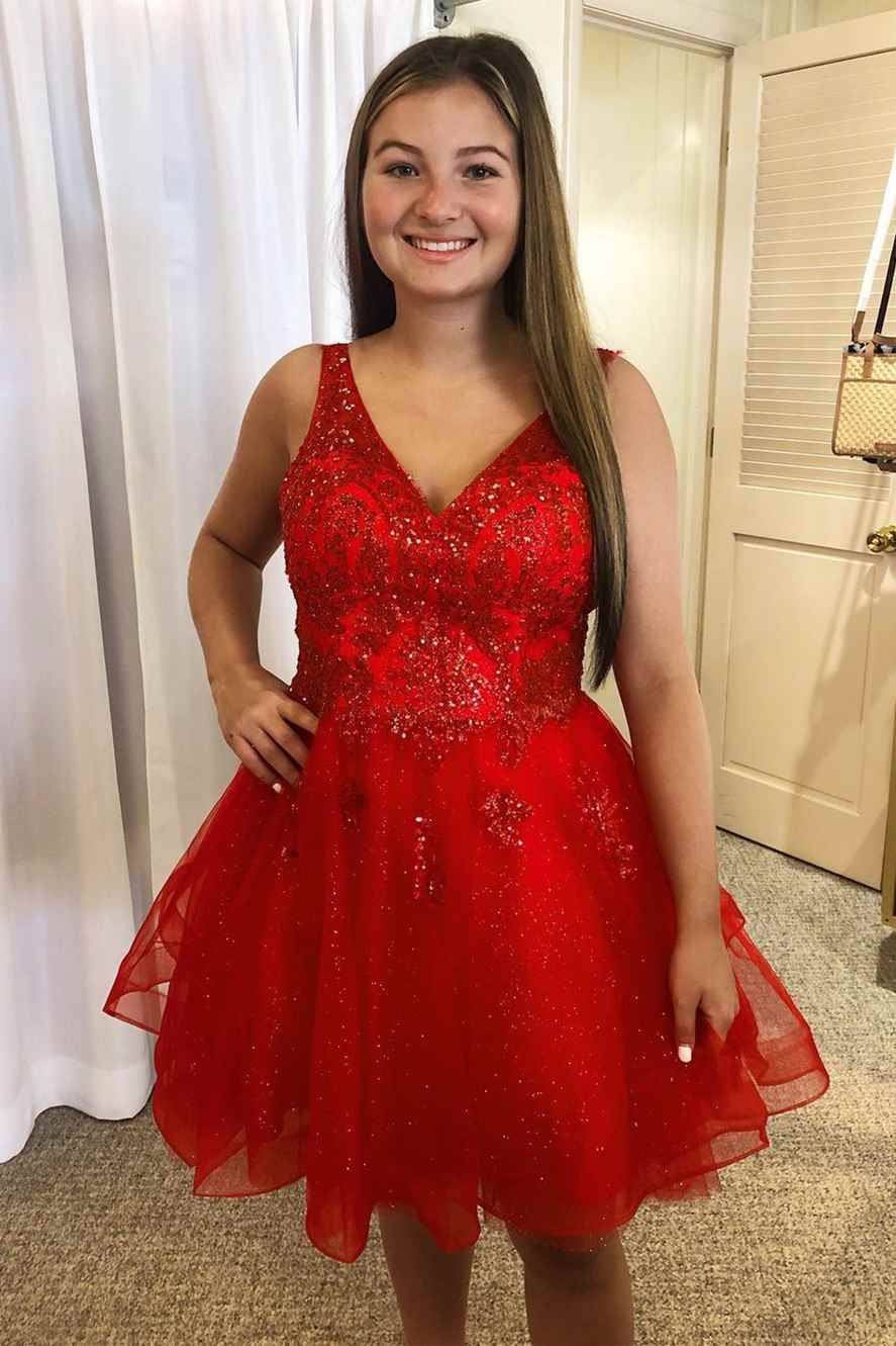 Dressime Plus Size A Line V Neck Tulle Homecoming Dresses With Beading dressime Dressime Plus Size A Line V Neck Tulle Homecoming Dresses With Beading dressime