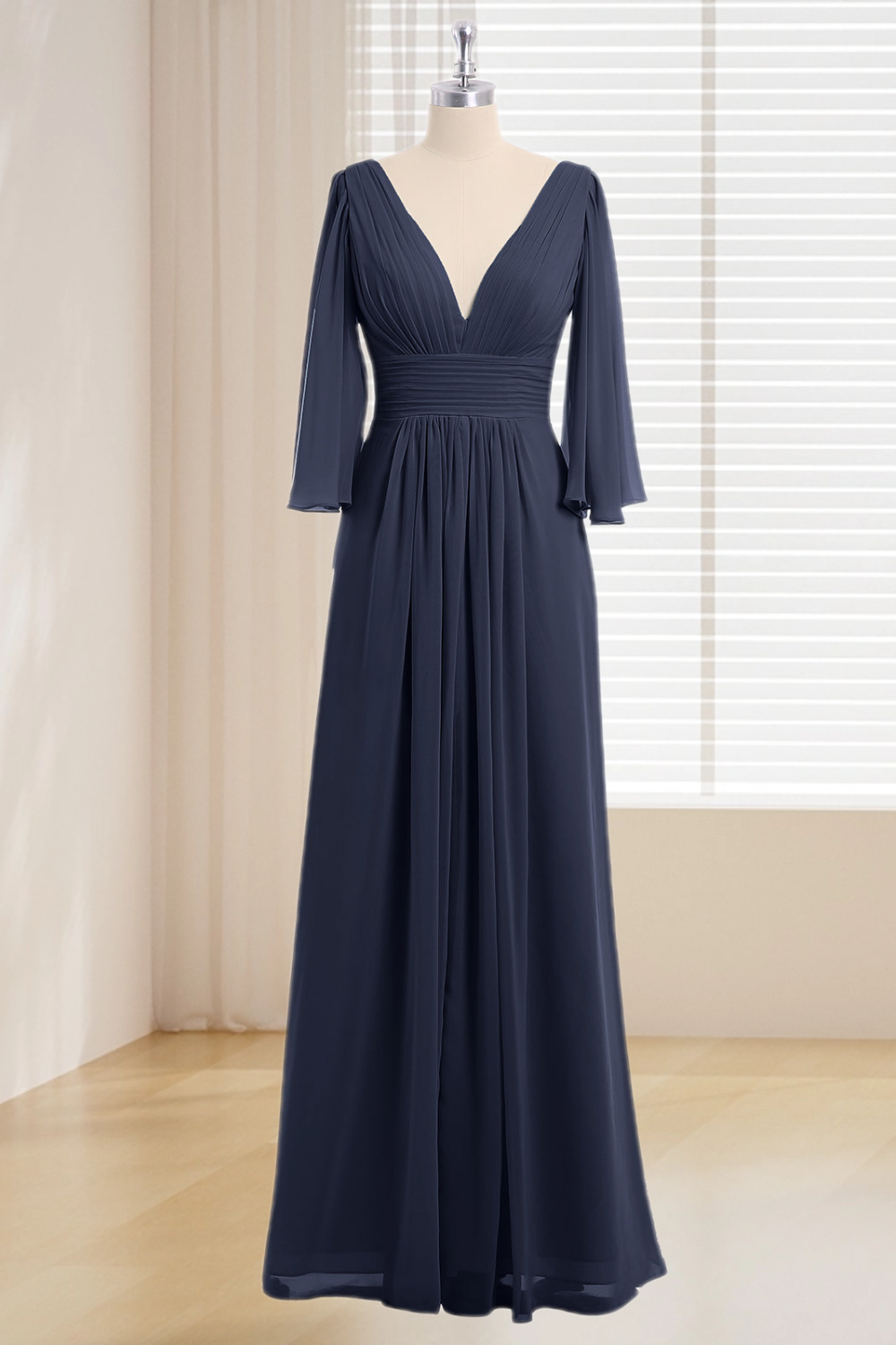 Dressime Plus Size Deep V-Neck Chiffon Long Sleeves Bridesmaid Dresses dressime Dressime Plus Size Deep V-Neck Chiffon Long Sleeves Bridesmaid Dresses dressime