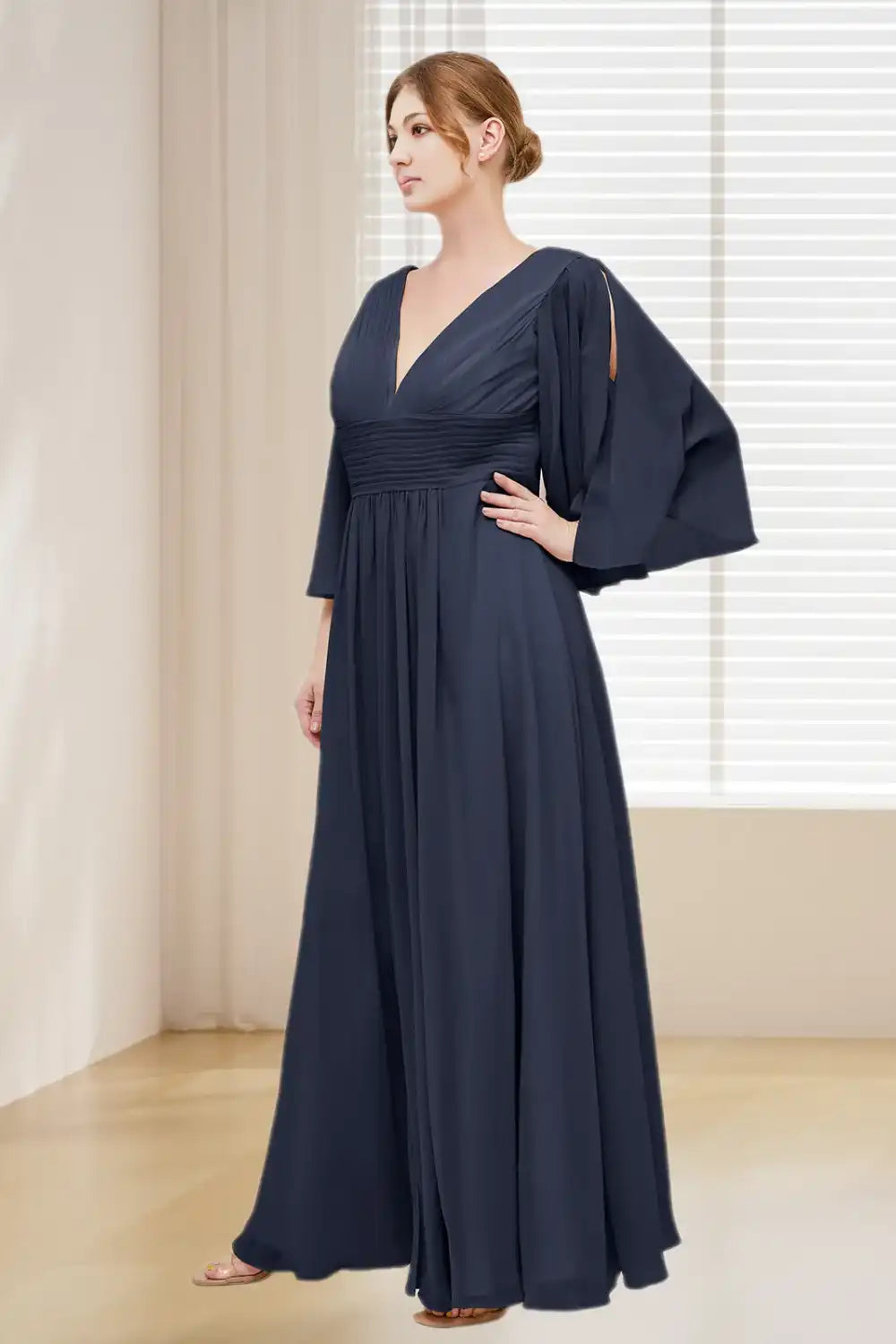 Dressime Plus Size Deep V-Neck Chiffon Long Sleeves Bridesmaid Dresses dressime Dressime Plus Size Deep V-Neck Chiffon Long Sleeves Bridesmaid Dresses dressime