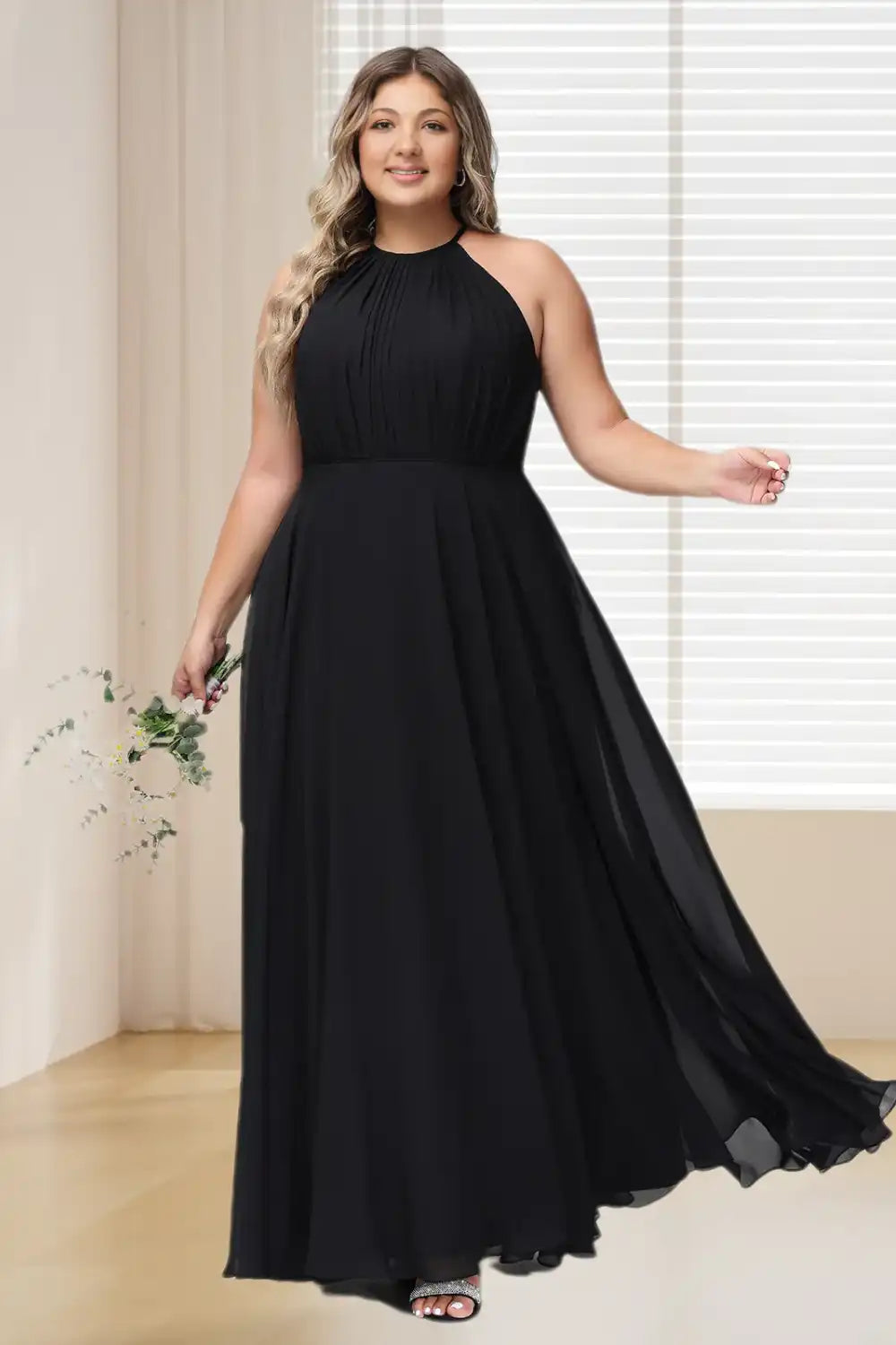 plus size halter top prom dresses Dressime Plus Size Halter Chiffon Long Bridesmaid Dress – dressime