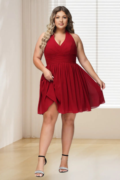 plus size red halter dress Plus Size Red Halter A-Line Tulle Side Slit Prom Dress with Beads