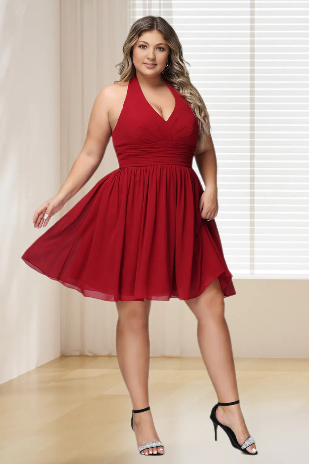 plus size halter dress Ever-Pretty Pleated Midi for Fall Wedding Guests & Cocktail Parties Made from a soft velvet fabric Dressime Plus Size Halter V