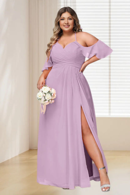 Dressime Plus Size Spaghetti Straps Empire Ruffle Sleeves Bridesmaid Dress dressime