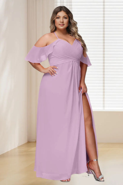 Dressime Plus Size Spaghetti Straps Empire Ruffle Sleeves Bridesmaid Dress dressime
