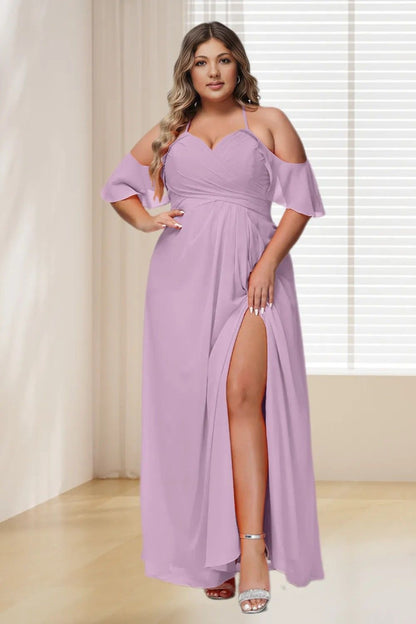 Dressime Plus Size Spaghetti Straps Empire Ruffle Sleeves Bridesmaid Dress dressime