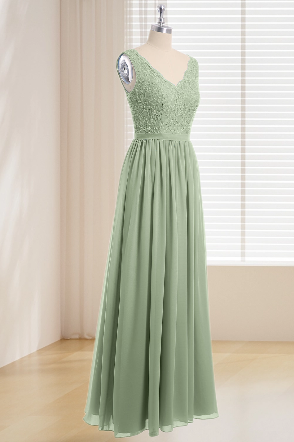 Dressime Plus Size V Neck Lace & Chiffon Long Bridesmaid Dress dressime Dressime Plus Size V Neck Lace & Chiffon Long Bridesmaid Dress dressime