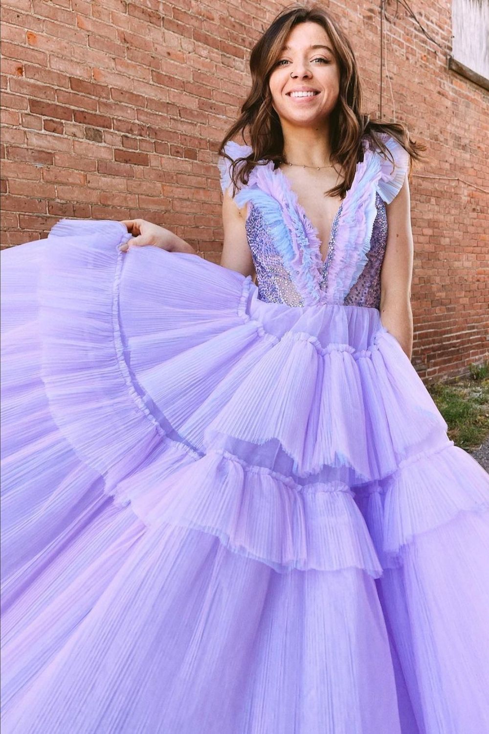 Dressime Princess A Line V neck Tiered Long Prom Dresses Ruffles dressime Dressime Princess A Line V neck Tiered Long Prom Dresses Ruffles dressime