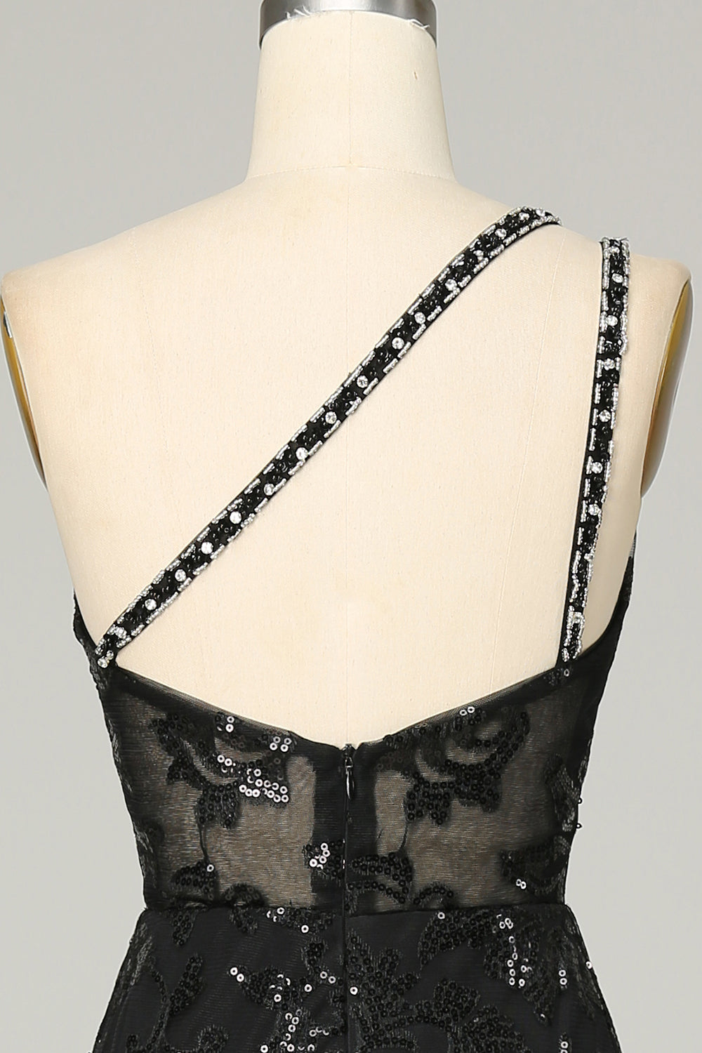 dressimeSexy Black Lace  Prom Dresses One Shoulder Mermaid Zipper Up 