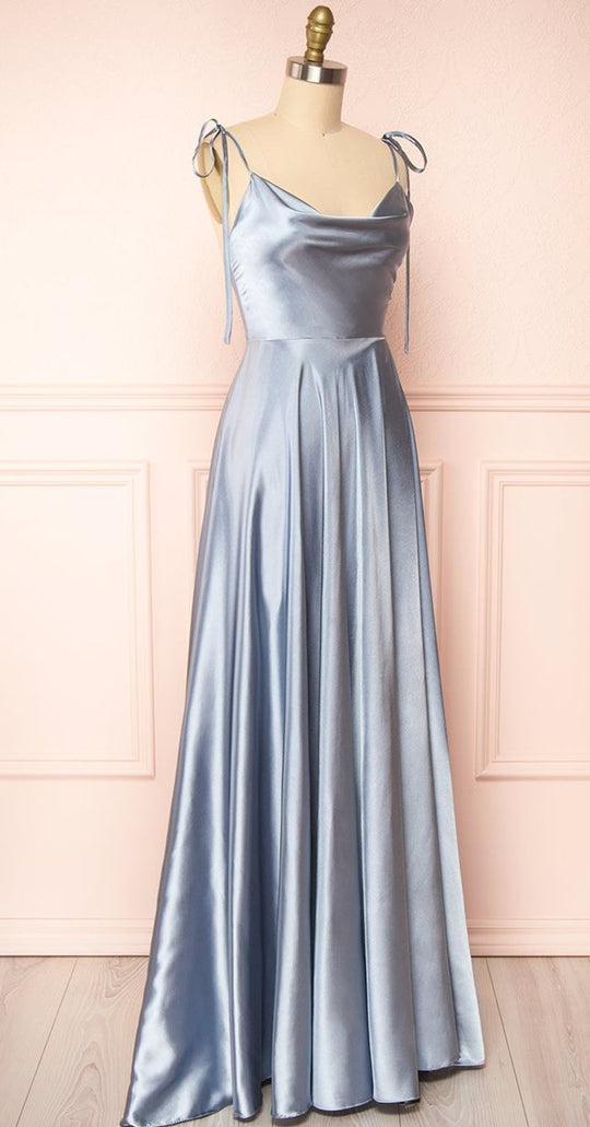 dressimeSexy Satin Spaghetti Straps Sleeveless Split Front Prom Dress 