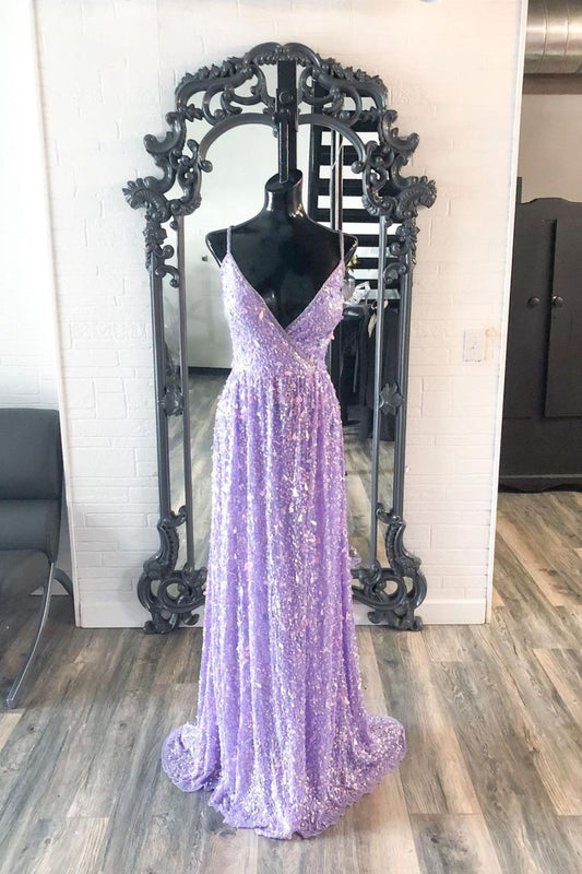 Dressime Sheath Spaghetti Straps Sequin Prom Dress With Slit dressime