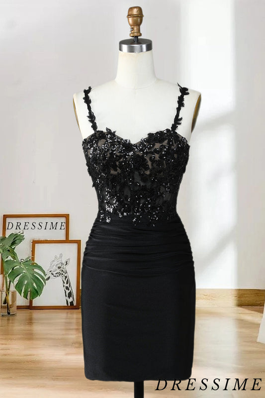 Dressime Sheath Spaghetti Straps Short/Mini Homecoming Dress With Applique dressime