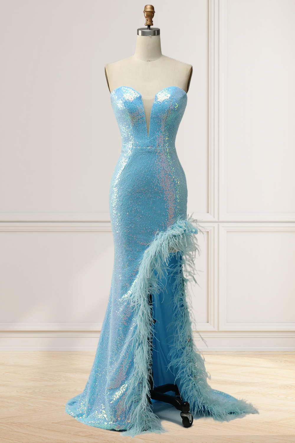 Dressime Sheath Sweetheart Sequins Long Prom Dress with Feather dressime Dressime Sheath Sweetheart Sequins Long Prom Dress with Feather dressime