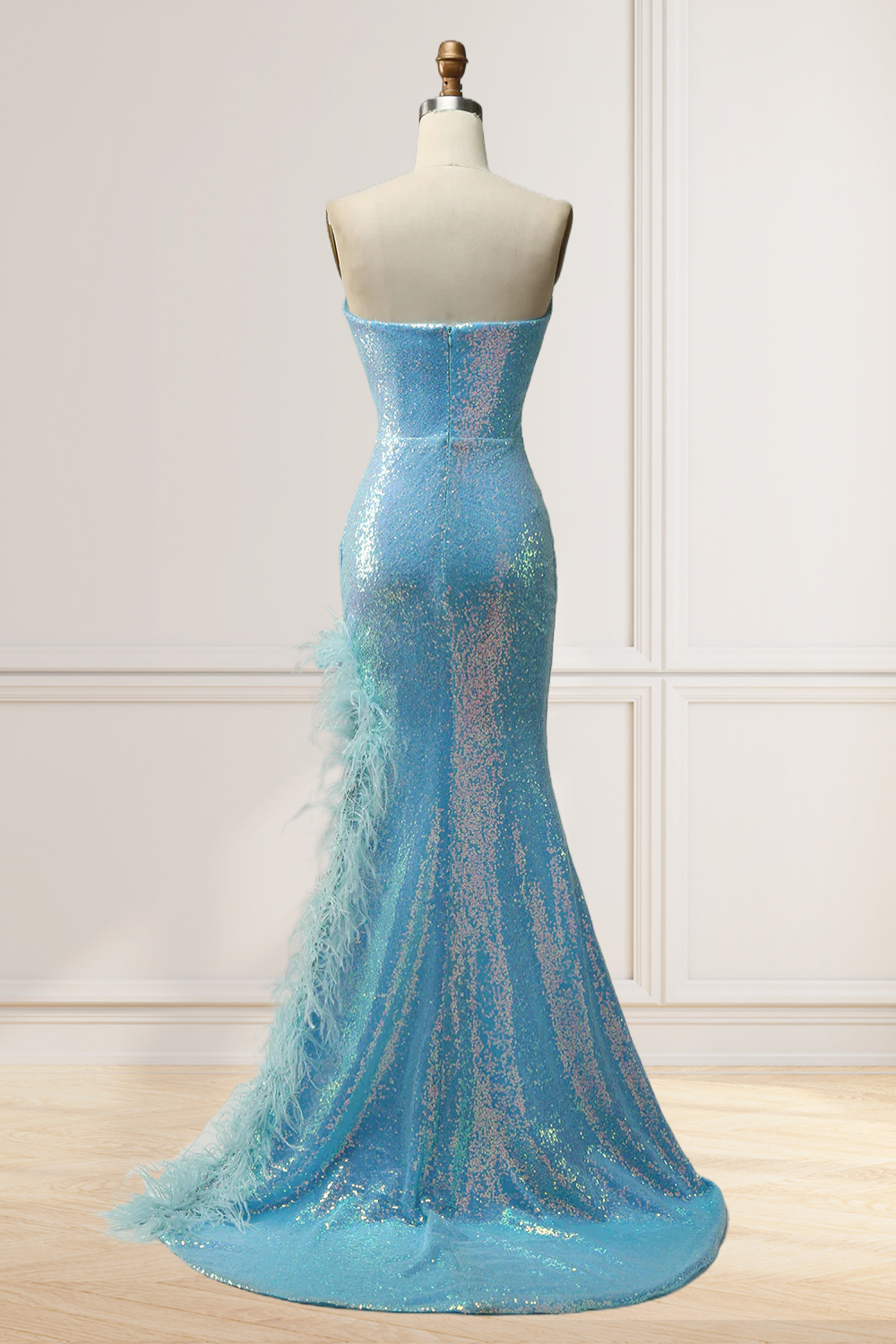 Dressime Sheath Sweetheart Sequins Long Prom Dress with Feather dressime