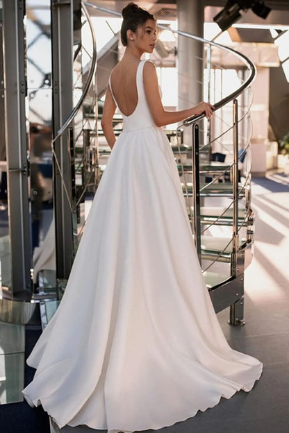 Dressime Simple Ball Gown Straps Square Neck Wedding Dresses dressime