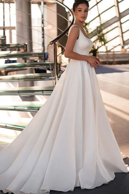 Dressime Simple Ball Gown Straps Square Neck Wedding Dresses dressime