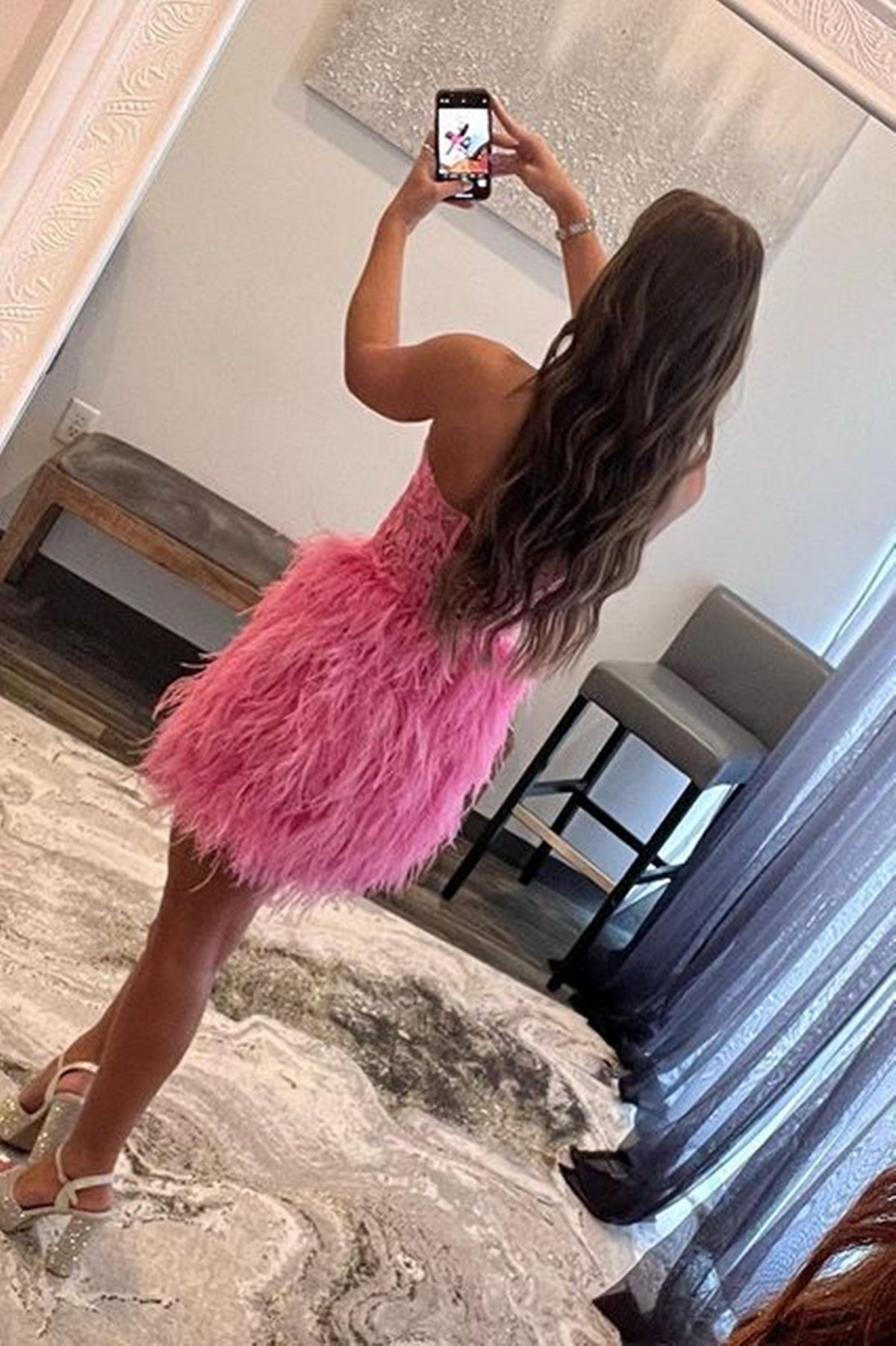 Dressime Simple Strapless Cute Lace Feather Sleeveless Homecoming Dres dressime Dressime Simple Strapless Cute Lace Feather Sleeveless Homecoming Dres dressime