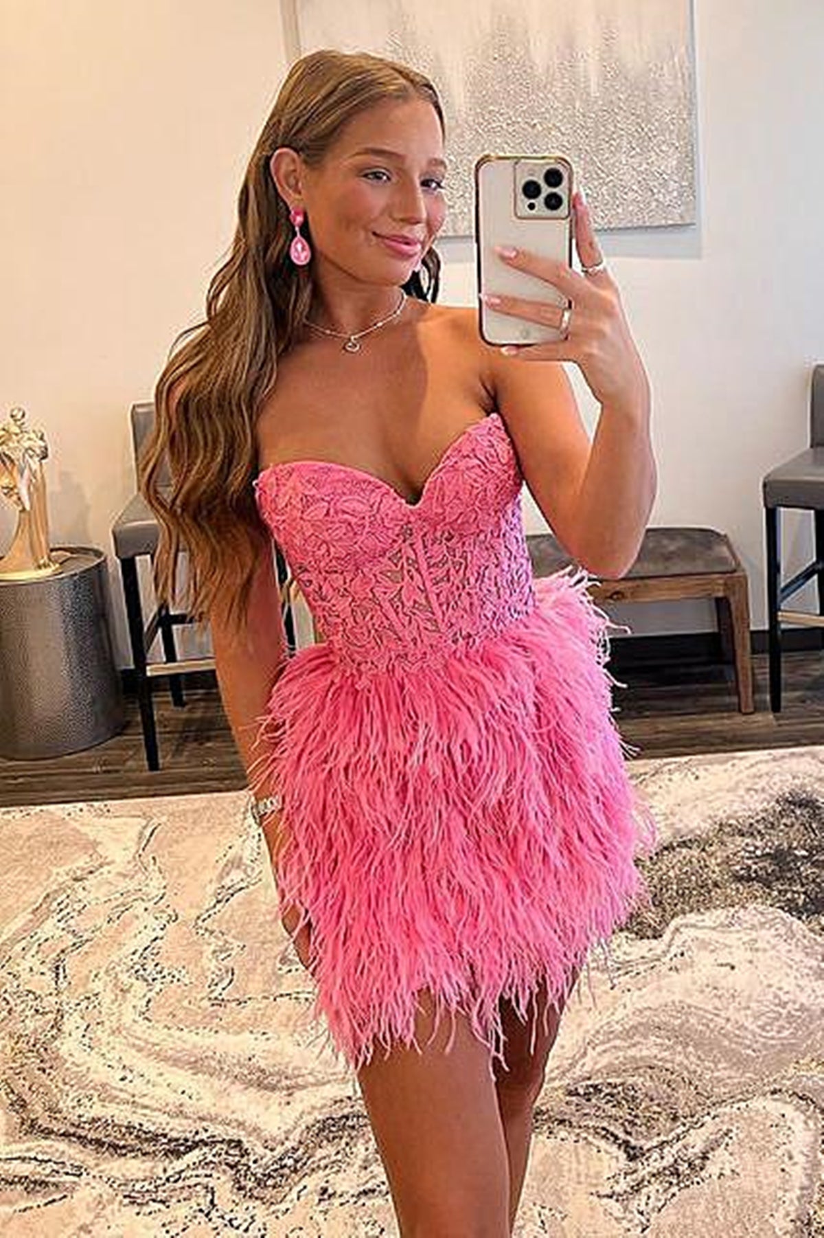 Dressime Simple Strapless Cute Lace Feather Sleeveless Homecoming Dres dressime Dressime Simple Strapless Cute Lace Feather Sleeveless Homecoming Dres dressime