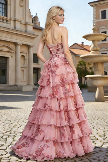 Dressime Sparkly A Line Sweetheart Floral Long Prom Dress