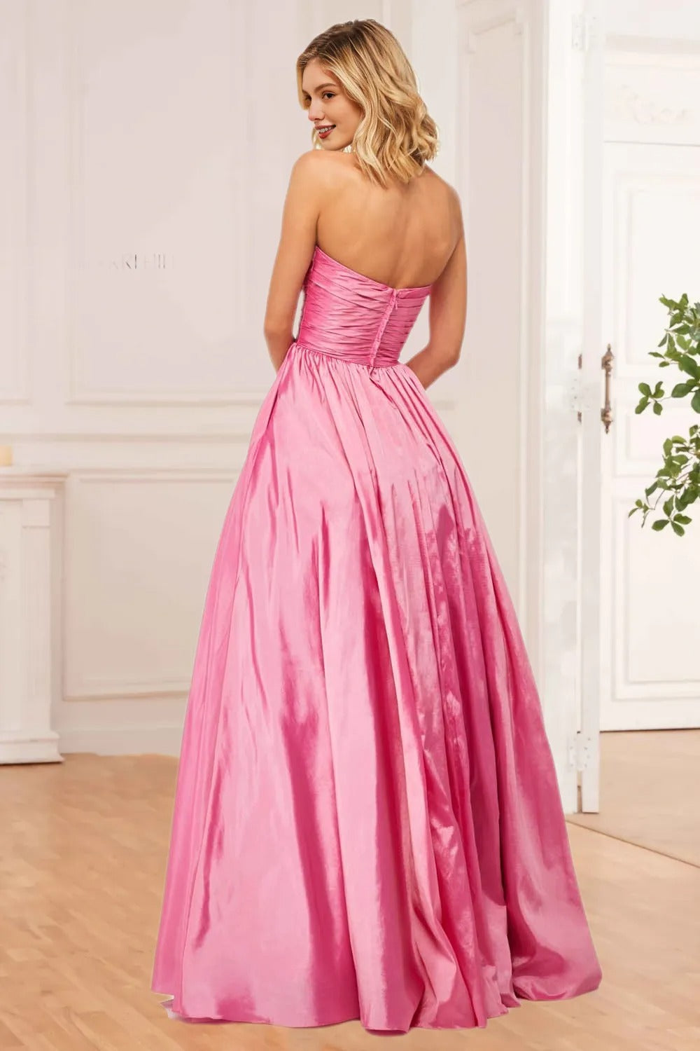 Dressime Sparkly A Line Sweetheart Satin Prom Dress With Bow dressime