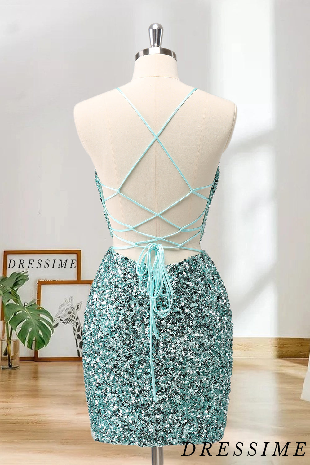 Dressime Sparkly Bodycon V Neck Sequin Homecoming Dress with Slit dressime