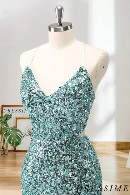 Dressime Sparkly Bodycon V Neck Sequin Homecoming Dress with Slit dressime