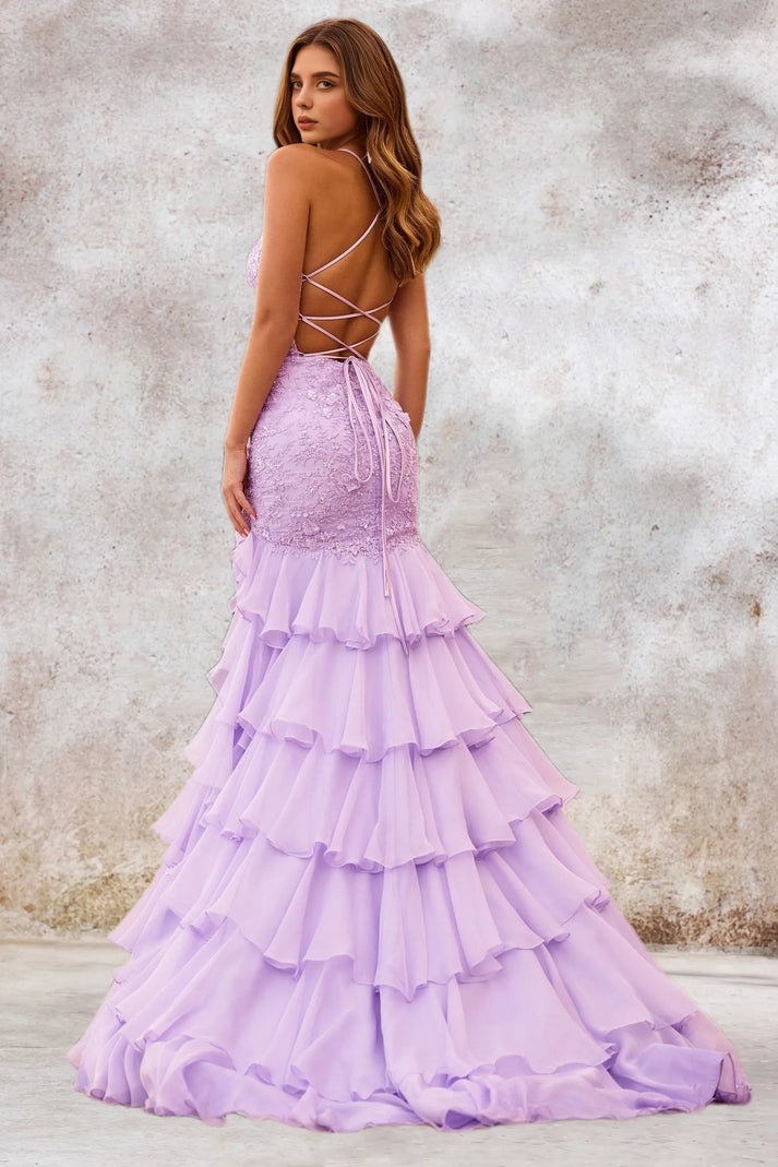 Scoop Neck Appliqued Spaghetti Straps Prom Dress With Sweep Train Slate Blue main image 1