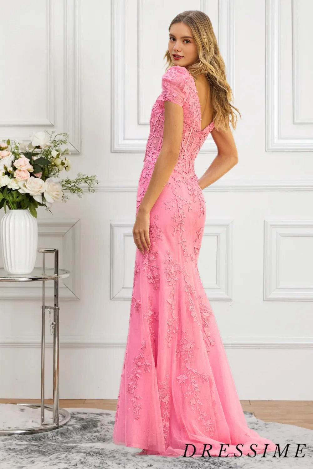 Dressime Sparkly Pink Appliques Prom Dress Mermaid Square Neck Appliqued Long Formal Gowns dressime Dressime Sparkly Pink Appliques Prom Dress Mermaid Square Neck Appliqued Long Formal Gowns dressime
