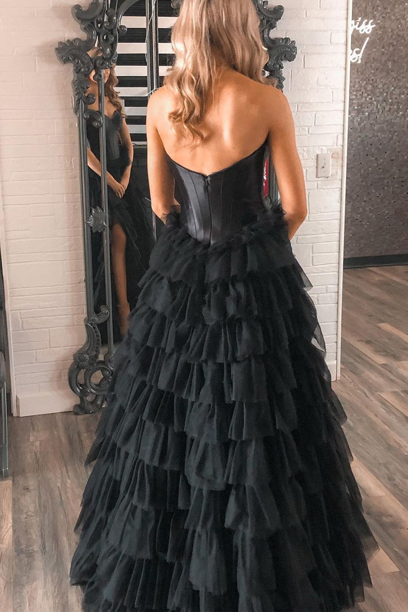 Dressime Strapless A-line Tiered Tulle Long Prom Dress dressime