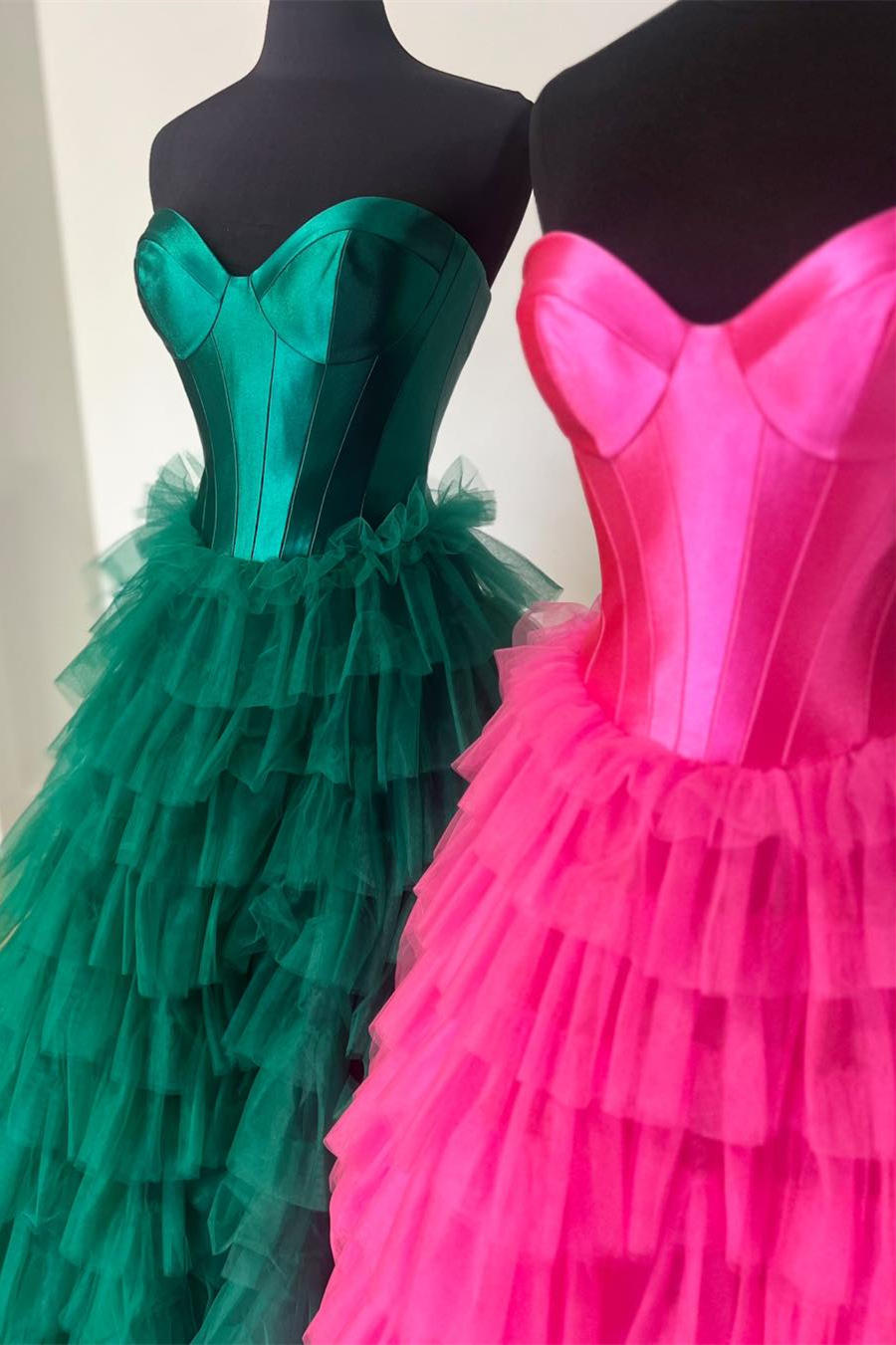 Dressime Strapless A-line Tiered Tulle Long Prom Dress dressime