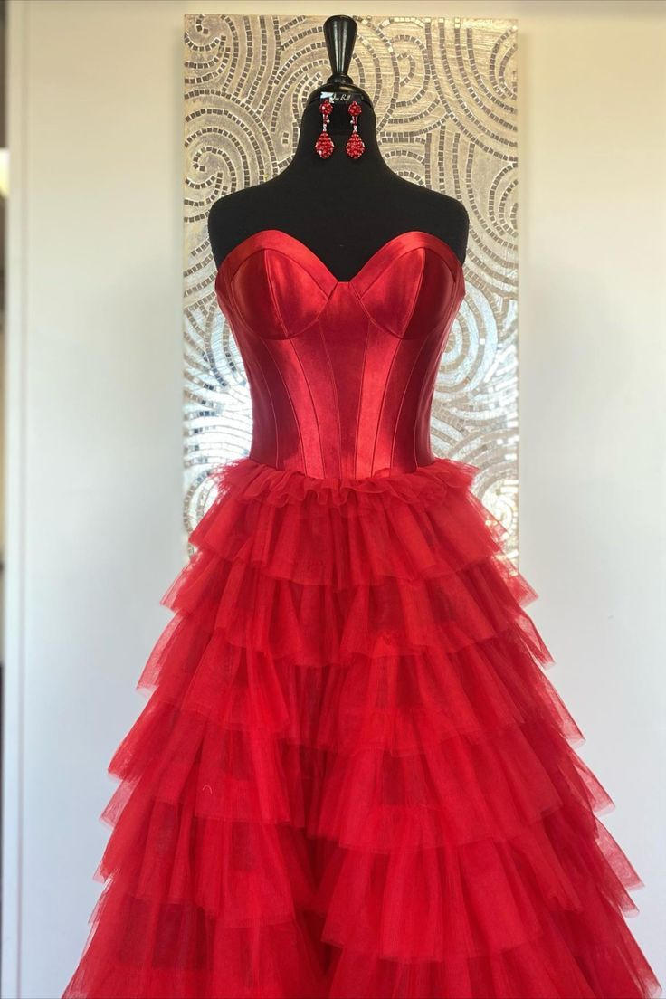 Dressime Strapless A-line Tiered Tulle Long Prom Dress dressime