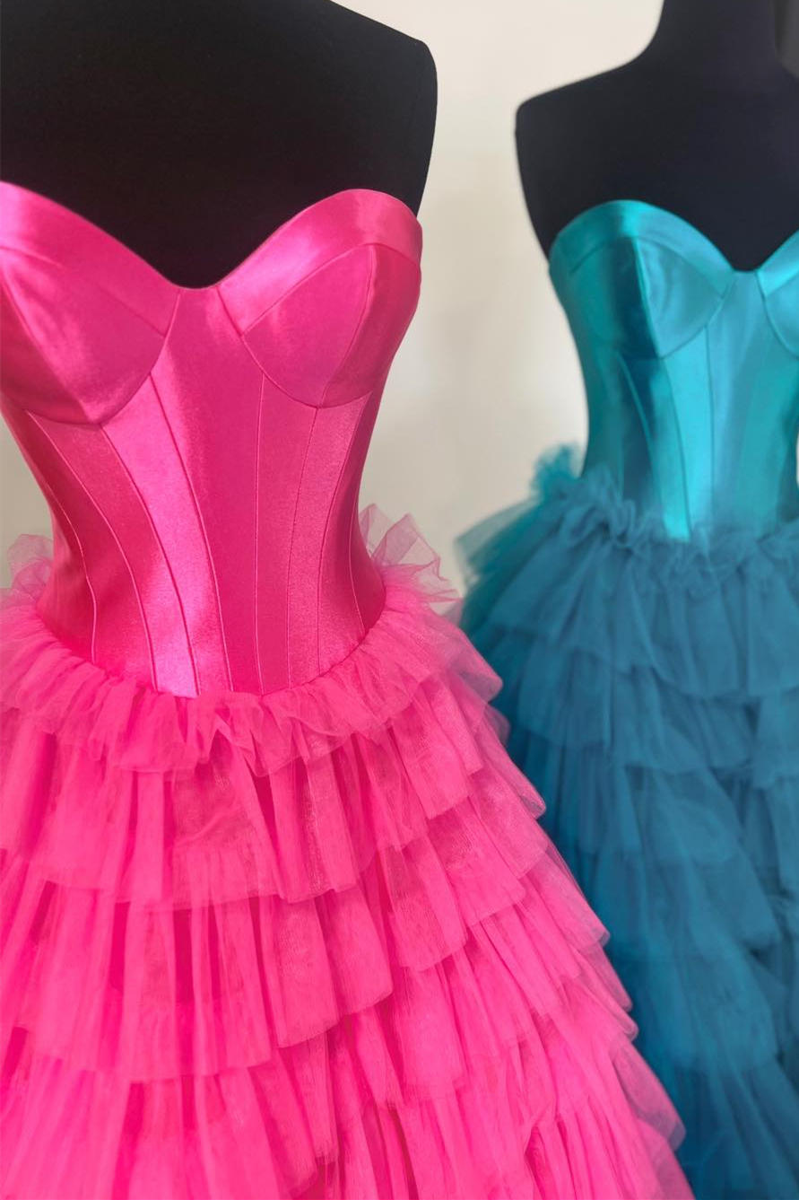 Dressime Strapless A-line Tiered Tulle Long Prom Dress dressime