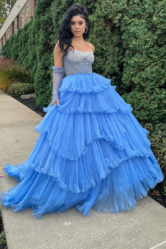 Dressime Strapless Tiered Long Prom Dress with Pleated Ruffle Skirt an dressime Dressime Strapless Tiered Long Prom Dress with Pleated Ruffle Skirt an dressime